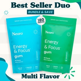 Best Seller Duo - Energy & Focus Caffeine Gum - Multi Flavor (2-Bulk Pouches)