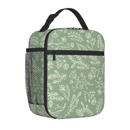 VANZEV Sage Green Lunch Box for Adults Kids Women Men Botanical Herbs Plants Lunch Bag Cooler Tote Reusable Insulated Lunch Bag Container Gifts for Office Picnic Travel Work School