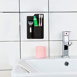 SLIOU Black Toothbrush Holder, Silicone Toothbrush Holder Shower Razor Holder for Bathroom Hanging Adhesive Wall Mount Toothbrush Bathroom Storage Organizer with Silicone Grip Technology