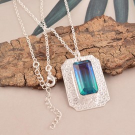 Peacock Tourmaline Quartz Crystals Pendant Necklace, Baguette Gemstone, Dainty Woman Jewelry, Energy Healing Crystals, Birthday, Gift for Her, Artisan Boho Gift Idea