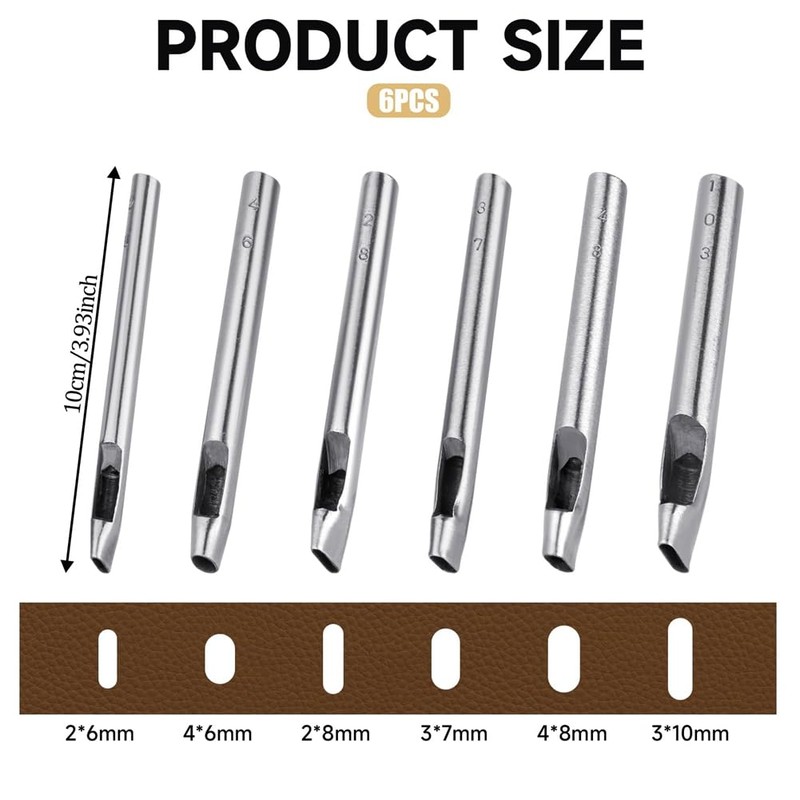 Zicojia 6 Sizes Oval Hole Punch for Leather 6mm-10mm Hollow