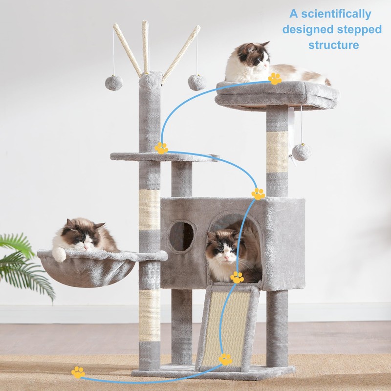Hey-brother Cat Tree Tower, Scratching Posts with Removable Toys, Cozy