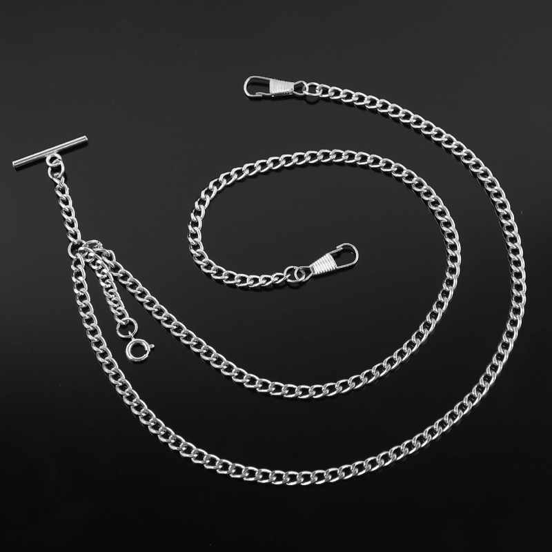Silver Men's Pocket Watch Chain Vintage Albert Chain with Lobster