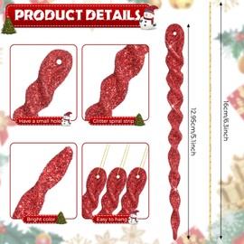 60 Pieces Twisted Icicle Ornament Christmas Tree Decoration Glitter Spiral Strip Hangings for Christmas Holiday Party Wedding Accessories, 5.1 Inch(Red and Green)