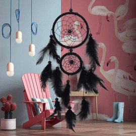 Dream Catcher Handmade Feather Beads Hanging Dreamcatcher Wall Hanging Elegant Dream Catcher Reusable Wall Decoration Art Craft Ornament for Window Balcony Bedroom Living Room Office Yard(Black)