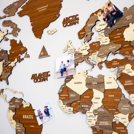 Multilayered 3D Wooden World Map, Travel Map with States and Capitals, Wall Decor For The New House, Gift For Travelers, Office Decor, Birthday Present, Living Room Decoration, Gift for Boys, Educational Activity for Children (L, Mixed)