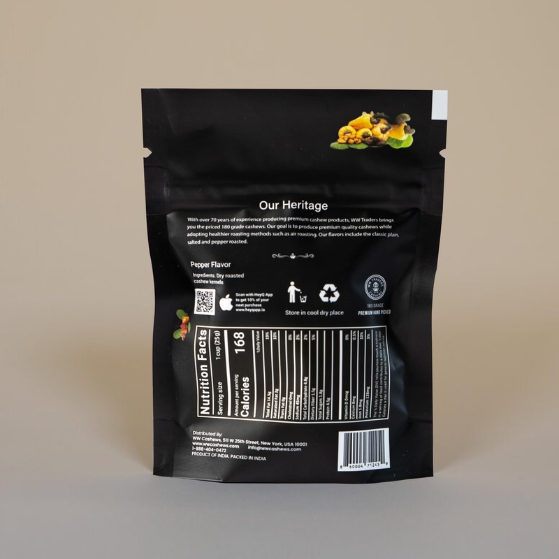 Natural Air Roasted Jumbo Pepper Cashews 180 Grade (1.7 OZ)