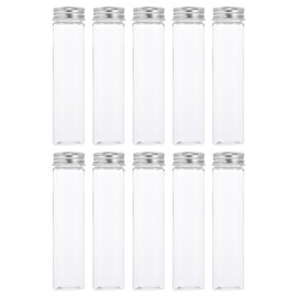 iplusmile Test Tube, Flat Bottom, Test Tube, Plastic Container, Aluminum Cap with Lid, Transparent, Cosmetics, Liquid, Storage, Divided Container, Travel Container, 4.3 fl oz (110 ml), 10 Bottles