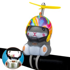 wonuu wonuu Duck Bike Bell with Light and Helmet Cute Hamster Bicycle Horn, Dashboard Decoration Hamster Toy Motorcycle Bike Bells Rubber Duck Car Dashboard Decorations (Rainbow-Hamster)