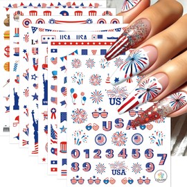 8 Sheets Independence Day Nail Stickers for Nail Art 4th of July Nail Decals 3D Self-Adhesive USA Flag Heart Star Eagle Statue of Liberty Firework Nails Designs Patriotic Day Nail Supplies for Women