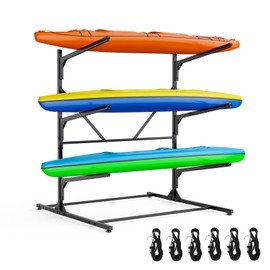 ZSLTLDU Kayak Racks for Outdoor Storage, Kayak Storage Rack, 3 Tier Adjustable Freestanding Kayak Rack Holder for Paddleboard Surfboard SUP