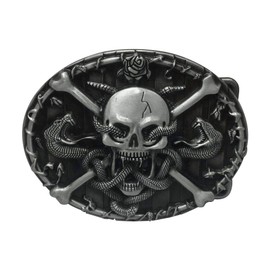 Générique Snake Belt Buckle and Pirate Skull Steel Grey 8 x 6 cm, steel grey