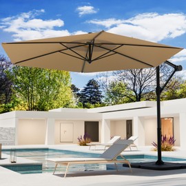 COSIEST 9FT Offset Patio Umbrella, Cantilever Hanging Outdoor Umbrella w/360-degree Rotation, Handy Crank, UV & Waterproof Canopy, 6 Ribs for Market, Backyard, Poolside, Garden