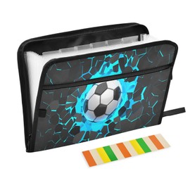 Quteprint 13 Pockets Expanding File Folder with Zipper Closure, Wall Football Ball Accordion File Folder with Sticky Labels, Letter Size A4 Papers Expandable File Document Organizer