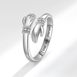 TOFBS Set of 2 Ring Rings for Couples 925 Silver Ladies Women I Love You Forever Hug Rings Silver Gold-Plated Adjustable Ring Set Friendship Rings Gift Girls Girlfriends Birthday, Metal