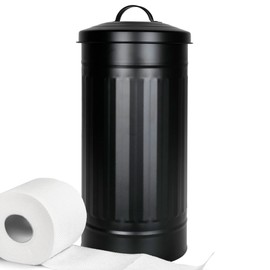 Autumn Alley Black Toilet Paper Holder Canister with Lid – Rustproof Free-Standing Farmhouse Metal Covered Toilet Paper Holder for Mega Rolls, Rustic Enclosed Toilet Paper Storage Stand