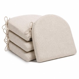 Nyio Memory Foam Chair Cushions for Dining Chairs, 2.5" Thick Seat Cushions for Kitchen Chairs, D-Shaped Chair Pads with Washable Cover, Ties and Non Slip Backing, 17'' x 16'', Set of 4, Beige