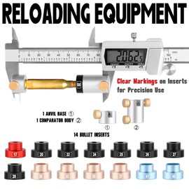 HAWKHONOR Bullet Comparator Kit, Includes 14 Inserts & 1 Comparator Body & 1 Anvil Base, Universal Fit for .17 to .45 Calibers, Precision Ammo Reloading Gauge Tool Set Seamless Caliper Connection