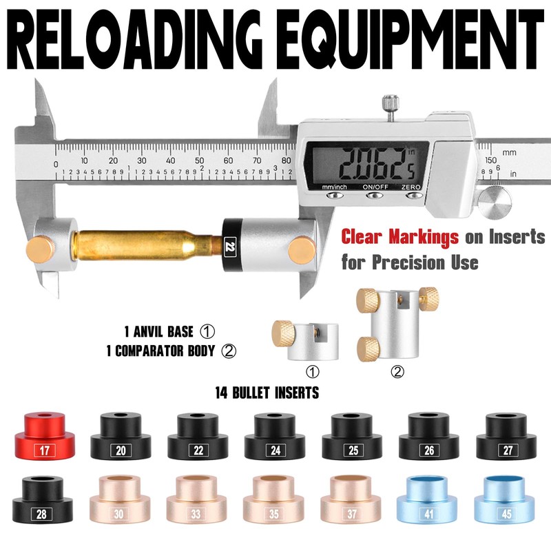 HAWKHONOR Bullet Comparator Kit, Includes 14 Inserts & 1 Comparator