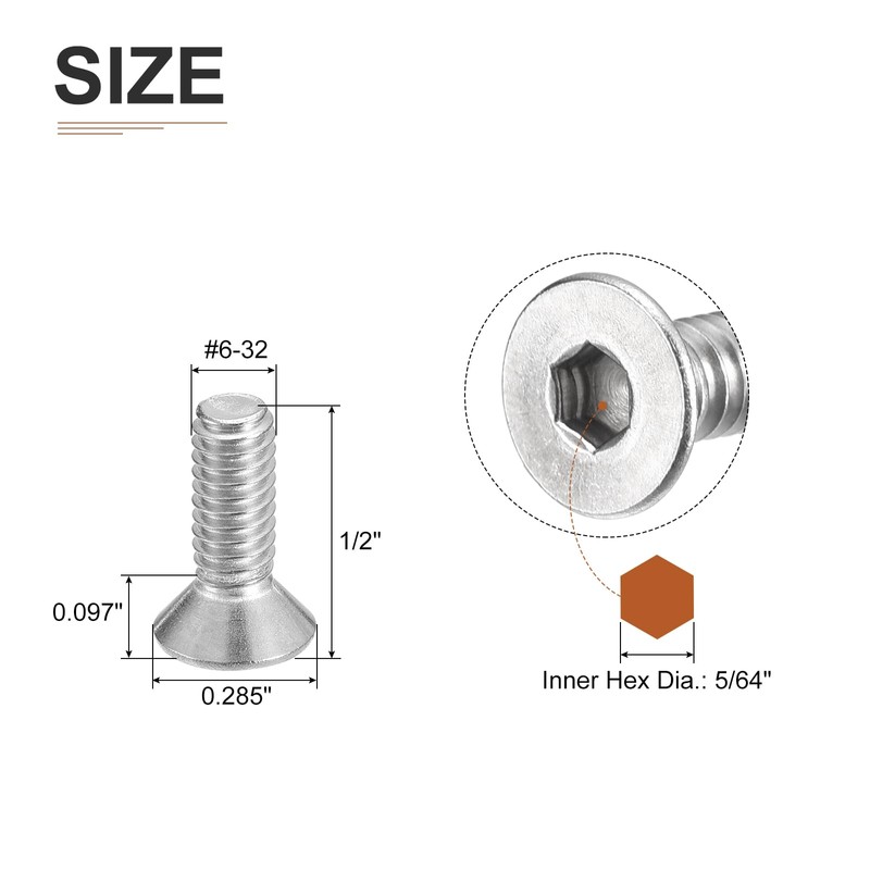 DTGN #6-32 x 1/2" Flat Head Socket Cap Screws, 25