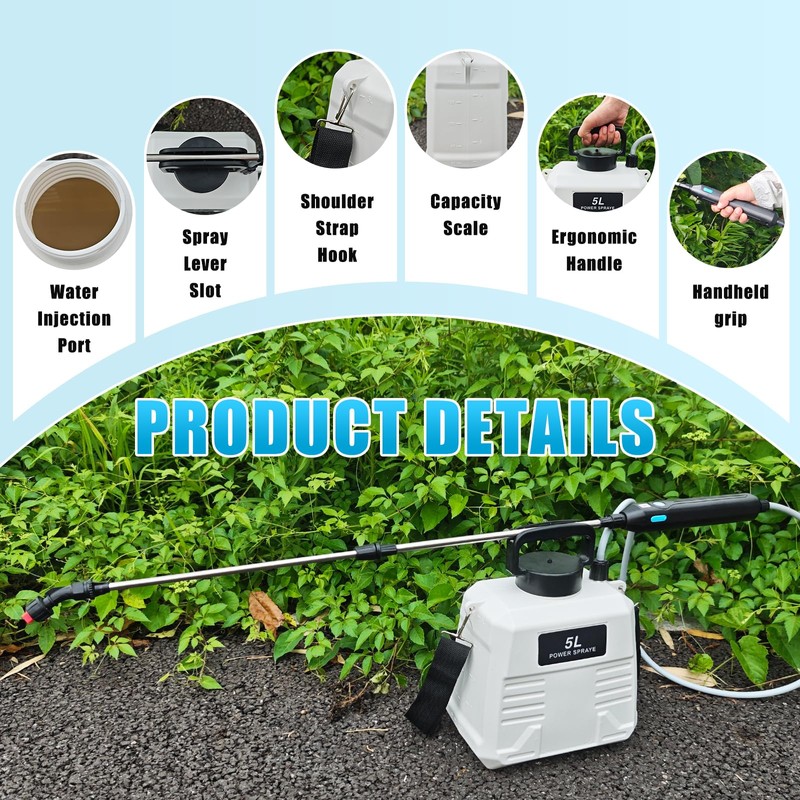 Battery Powered Sprayer 1.35 Gallon, Electric Garden Sprayer with 3
