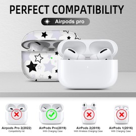 Youtec Compatible with Airpod Pro Case with Lanyard,Airpods Pro Case Protective Case Portable & Shockproof for Women Men,Black and White Five-Pointed Star