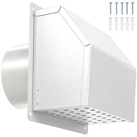 4 Inch Dryer Vent Cover, Galvanized Steel Wall Vent Cover Removable Exterior Dryer Vent Cover White Hooded Wall Vent with Screen and Damper Air Exhaust Duct Outlet Cap for Outdoor Home Laundry Room