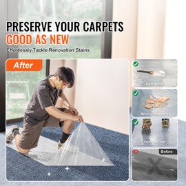 Happybuy Carpet Protection Film, 24" x 200' Floor and Surface Shield with Self Adhesive Backing & Easy Installation, Polyethylene Adhesive Car Mat Protector Roll for Construction & Renovation