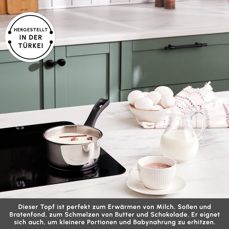 Karaca Gastro Milk Pan, 14 cm, Stainless Steel 304, Milk