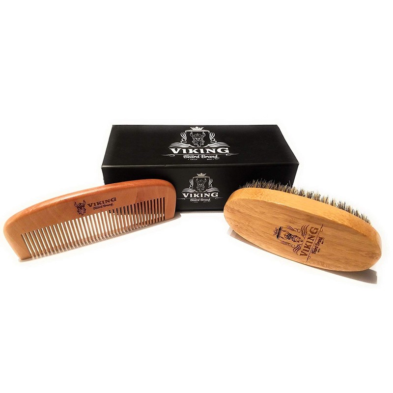 Beard Comb and Boar Bristle Brush Set Kit for Men