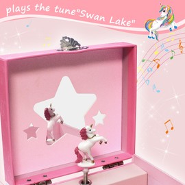 DWIYITTN Unicorn Music Jewellery Box – Pink Rainbow Design for Girls｜Lovely Birthday Gift, 15 x 13 x 9 cm – Jewellery Not Included
