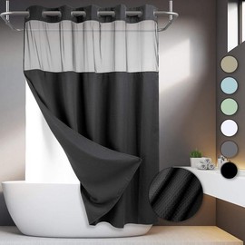 Waffle Pattern Shower Curtain, 1 Count Double Layer Waterproof Bathroom Curtain for Home Decor, Bathroom Accessories Removable Decoration Curtain Panels with Snaps, Bathroom Supplies:_Black_72*87inch