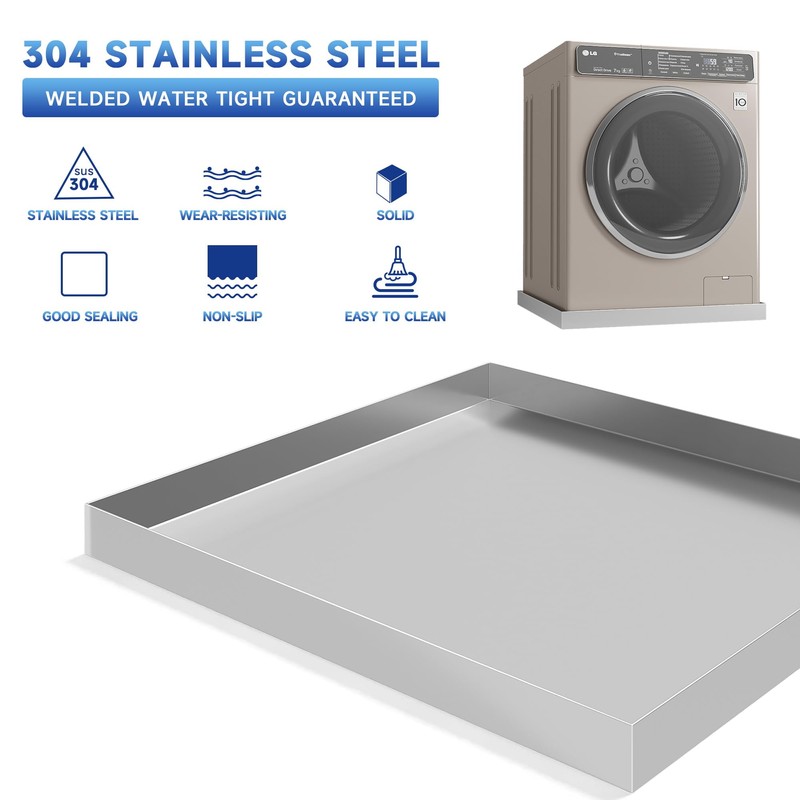 27" x 25" x 2.5" Washing Machine Pan, 304 Stainless