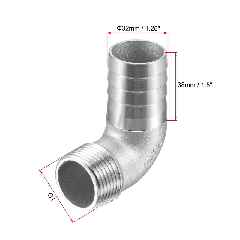 sourcing map 304 Stainless Steel Hose Barb Fitting Elbow, 32mm