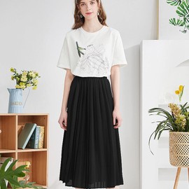 comefohome Black Skirt for Women UK Pleated Long Maxi Elasticated Summer A Line Boho Ladies Skirts XL
