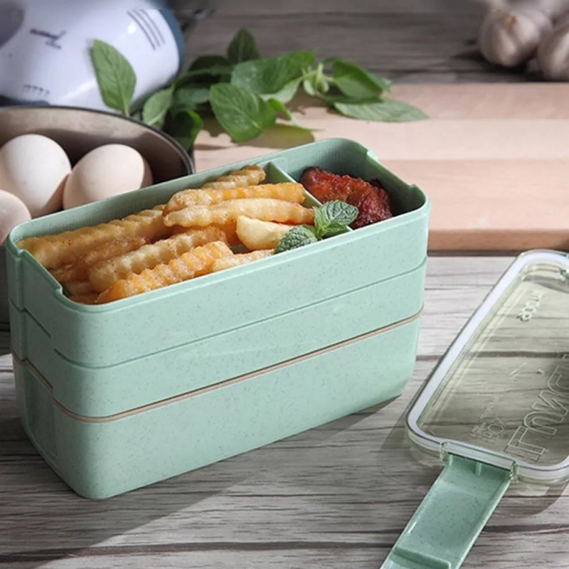 Maíz Contenedor Lonchera Box Lunch Divisiones Cubiertos Portatil