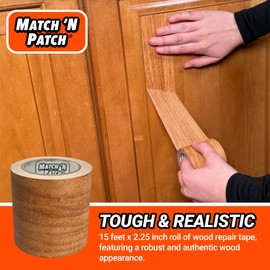 MATCH 'N PATCH Realistic Wood Grain Repair Tape - Durable Multi-Use Adhesive Tape for Furniture, Floors, Cabinets, Windows, Doors, RV, Home Decor & DIY Projects - Wheat Maple, 2.25 in x 15 feet