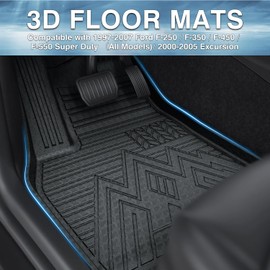 Mixsuper Custom Fit Front Floor Mats for 1999-2007 Ford F-250 / F-350 / F-450 / F-550 Super Duty (All Models) / 2000-2005 Excursion, All Weather Floor Liner Durable 1st Row Set Black