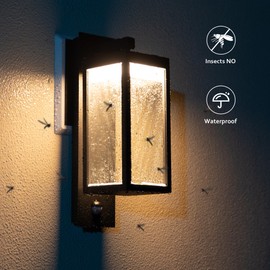 illumishin Motion Sensor Outdoor Wall Light LED Wall Sconce Black Mount Waterproof Exterior Light Fixture Aluminum Porch Lamps for Patio Entryway Doorway Fence Garage, 750LM 3000K