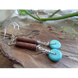 TÜRKIS BRAUNE HOWLITE & KERAMIK TRIBAL ETHNO OHRRINGE Ohrringe aus Naturmaterialien