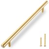 QOGRISUN 2-Pack Solid Brass Cabinet Pulls, Gold Euro Style T-Bar