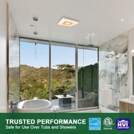 Akicon Bathroom Exhaust Fan, 90 CFM, 1.5 Sones Bathroom Fan Light and Humidity Sensor Switch Combo, 15W 3CCT LED Light with 5W Night Light Ventilation fan for Bathroom and Home, Square, Sliver