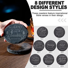 Slate Drink Coasters with Bible Verses, Black Coasters Set of 8 with Holder, Absorbent Stone Coasters for Drinks, Christian Home Decor, Christian Gifts