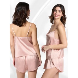 Mad Dog Satin Pajama Set for Women - 2 Piece Silky Feel PJ Lounge Short Set, Comfortable Nightwear, Silk Like Sleepwear, Pink, XX-Large