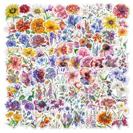 100PCS Water Bottle Stickers for Kids,Holographic Flower Stickers Packs for Teens Adults，Waterproof Vinyl Funny Decals for Laptop Computer Cup Luggage Phone Guitar notes