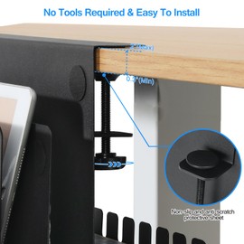 MAXECHO Desk Side Storage, Under Desk Laptop Mount, Table Side Hanging File Organizer, No Drill Clamp On Cable Management Tray, Laptop Holder with Magnetic Pen Holder for Office and Home, Load 22 Lbs