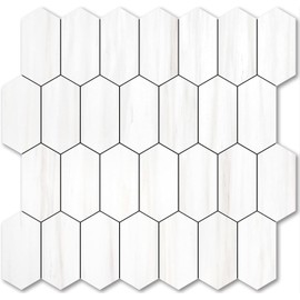 Vamos Tile Long Hexagon Peel and Stick Backsplash Tile - 10 Sheets Stick on Backsplash for Kitchen and Bathroom 12.4 x 12 Inch Dolomite Marble Look PVC Self Adhesive Mosaic Wall Tiles