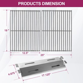 Votenli 17 1/8" Stainless Steel 93281 Heat Plates and 19" Grill Grate Replacement Parts for Bakers and Chefs Grill Parts GR2039201-BC-00, GD430, ST1017-012939