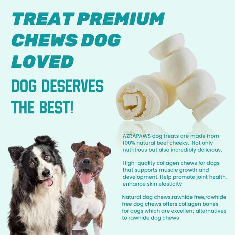 AZRAPAWS Beef Cheek Rolls Beef Cheeks for Dogs Rawhide Bones