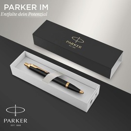 PARKER IM Ballpoint Pen, Black Lacquer with Gold Trim, Medium Tip, Blue, Gift Box, Pack of 1